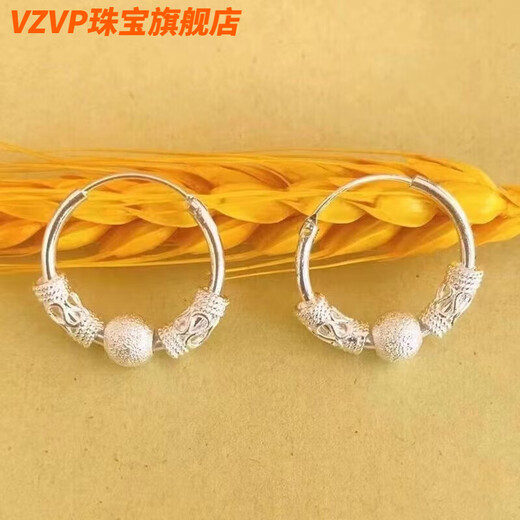 VZVP Old Phoenix Pure Silver 9999 Pure Silver Earrings Women's Wangfu Transfer Bead Earrings Simple Hypoallergenic Earrings Slimming 8.9g Premium Solid Each Person Can Only Purchase One Pair Fat Donglai
