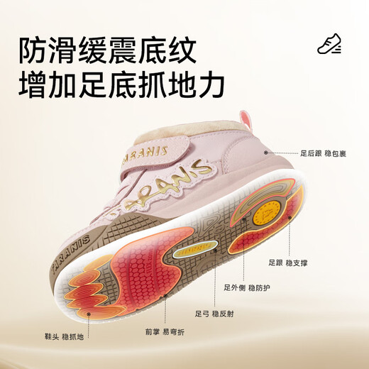 Terranis toddler shoes for boys and girls in winter, new children's shoes, non-slip functional shoes, velvet warm bread shoes, pink 24, inner length 15.5, suitable for feet 13.8~14.2