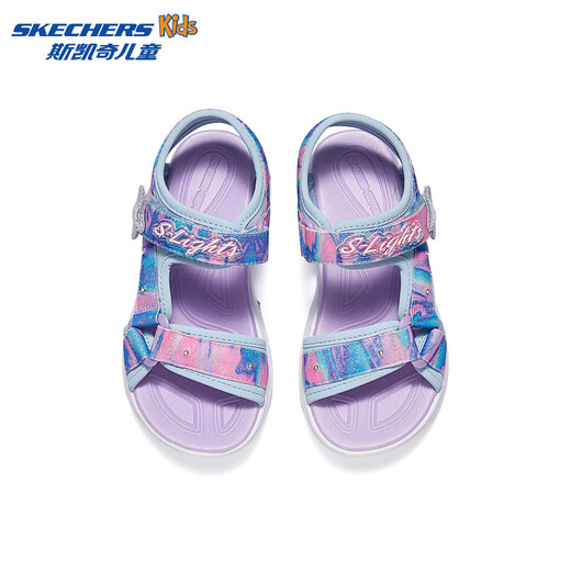 Skechers Skechers Children's Sandals Summer Girls Flashing Casual Shoes Sweet Lighting Fashion Princess Shoes 303103L Light Blue/Multi Color/LBMT 27.5