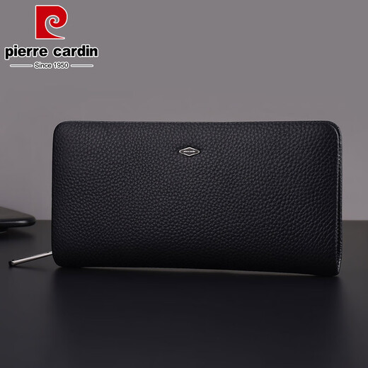 Pierre Cardin handbag men's first-layer soft cowhide business long genuine leather clutch bag multi-functional zipper wallet new black