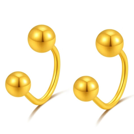 Fat Donglai's same color gold earrings 18K gold women's rose gold U-shaped bean earrings gold round bead earrings U-shaped double gold bean earrings pair