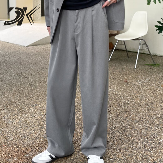 DK brand men's casual suit men's suit loose spring and autumn Korean version new twill suit fat jacket gray suit + trousers two-piece set L 130-145Jin Jin equals 0.5 kg
