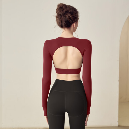 Jincheng backless sports top women's fixed chest pad high-end Pilates yoga wear quick-drying fitness long-sleeved sexy olive green fixed chest pad YG632 M 100-120Jin Jin equals 0.5 kg