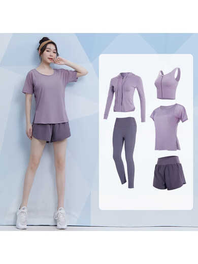 Fanstick Fanstick Yoga Wear Suit Women's Summer Running Pilates Training Sports Top Fashionable Maroon Coco Five-Piece Set tc62898綶极速出账 S