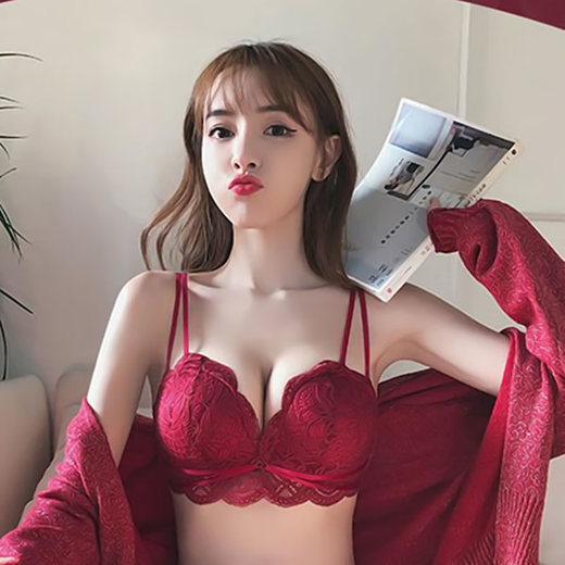 La Chapelle wire-free red underwear women's bra set push-up plastic anti-sagging small bra zodiac year wedding box