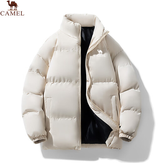 Camel Sports Cotton Clothes Winter Thickened Warm Cotton Clothes Stand Collar Windproof Jackets Uniform Casual Fashion Versatile Tops for Men and Women Black 2XL Recommended 140-160Jin Jin equals 0.5kg