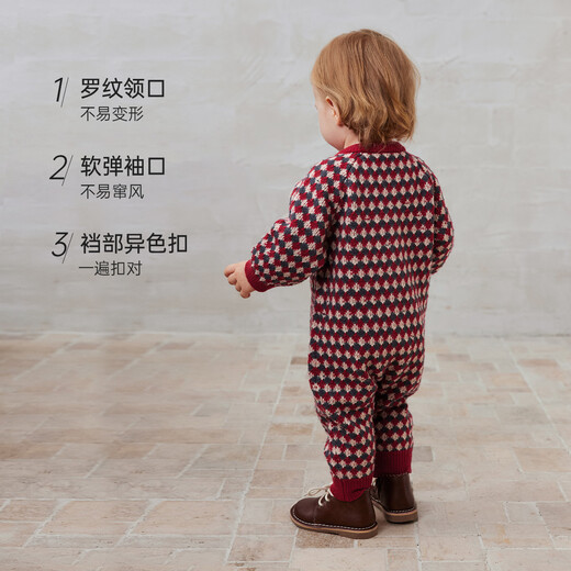 Babylove infant knitted jumpsuit autumn and winter wool warm long-sleeved rompers retro literary French New Year clothes