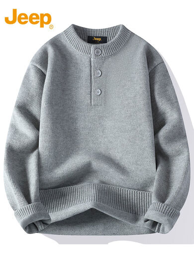 JEEP SPIRITJEEPSPIRIT off-white sweater men's 2025 new Henry collar sweater autumn and winter base wool burgundy 3XL