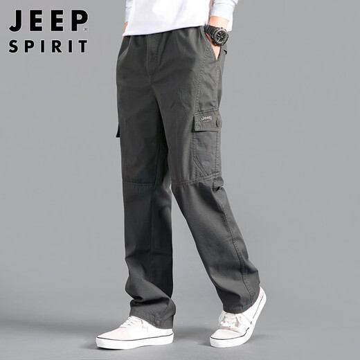 JEEP SPIRIT Jeep overalls men's loose autumn and winter straight casual pants multi-pocket men's pants military green XL