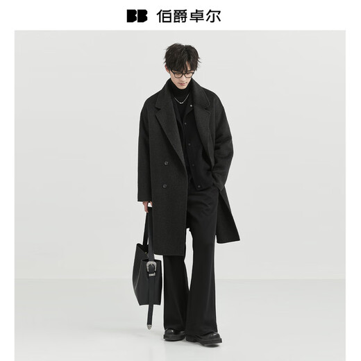 伯爵卓尔高端定织牦牛绒羊毛混纺双面呢大衣男中长款2024秋冬新款 夜霜灰 L