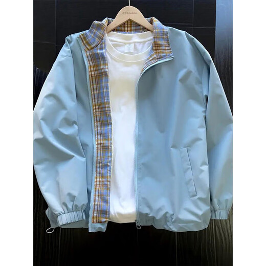 Qumile black cleanfit plaid splicing jacket men's autumn and winter American lapel baseball uniform trendy brand high-end jacket black XL recommended 120-140Jin Jin equals 0.5 kg