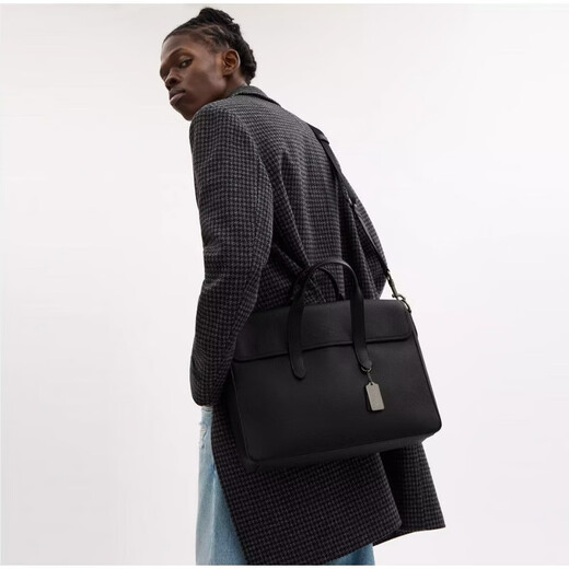 COACH Computer Bag Men's Bag Black Business Briefcase Handbag Shoulder Light Luxury Crossbody Authentic Father Boyfriend Gift Black 15.3 inches/39 cm