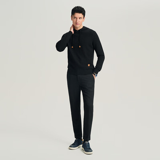 JODOLL Pineapple Pattern Hooded Sweatshirt Men's Daily Stretch Warm Sweater Casual Soft Knitted Wool Sweater Black L 50