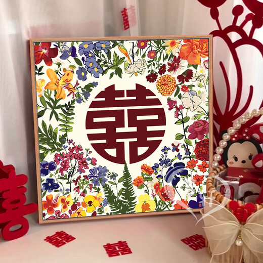 Yusenyi Hochzeitswörter und Zahlen Ölmalerei DIY handgesperrtes Acrylölmalerei, um Freunden Hochzeitsgeschenk Hochzeitskleid NX13578 20*20 cm enge Massivholz Innenrahmen umweltfreundlich Highlight Farbe + Augenschutz Ölmalerei Leinwand + Pinselzinor