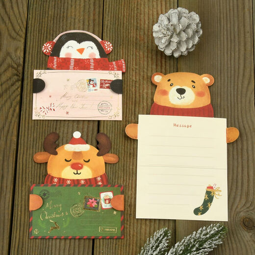 Shantou Lincun Christmas greeting card in English Christmas Eve gift small card cartoon cute postcard kindergarten children primary school students blessing message card handwritten thank you folded copy Christmas greeting card 20041 pack pattern randomly sent