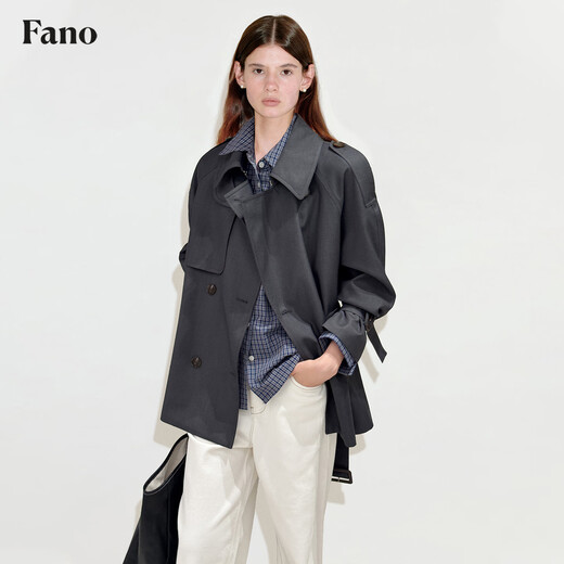 Fano studios Fan Luo Fano urban modern light drape classic raglan sleeve double breasted short windbreaker jacket for women 2025 autumn floral gray ready stock S