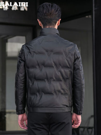 Galedi genuine leather down jacket men's stand collar short sheepskin jacket Haining casual jacket velvet thickened motorcycle leather jacket winter black M 17048