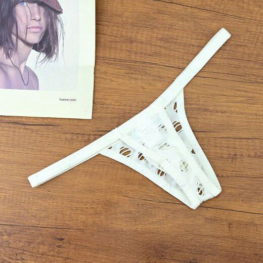 Men's underwear sexy transparent hollow breathable thong low waist U convex solid color single butt personalized mesh quick-drying white M90-105Jin Jin equals 0.5 kg