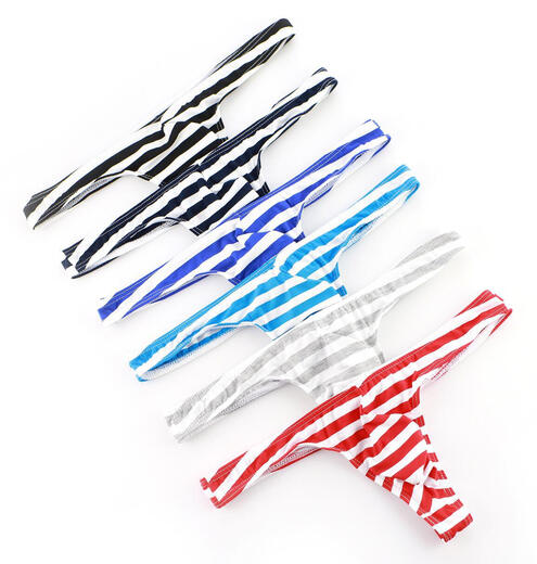 Japanese and Korean men's sexy underwear bottoms, low-waisted striped U-convex thong, six-pack, black and white stripes + sapphire blue and white strips + blue and white strips + brilliant blue and white strips + gray and white stripes + red and white stripes M