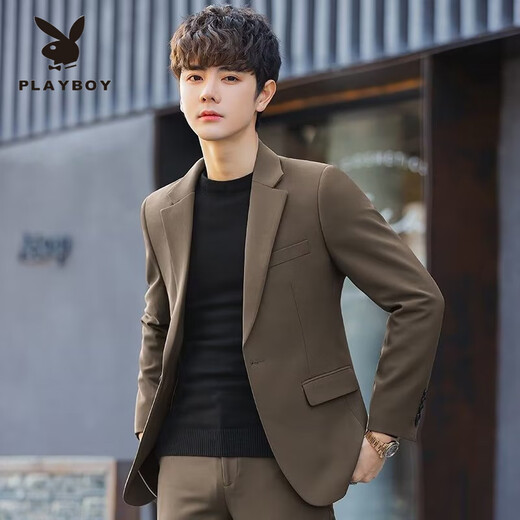 Playboy Autumn handsome small suit men's business Korean style trendy handsome casual slim solid color versatile suit jacket for men dark gray 3XL