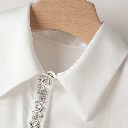 Late White New Product 2025 Autumn Premium Beaded White Shirt Elegant Commuting Shirt Women's Top White XL