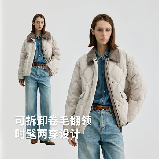 Bingjie BINJORA 25 Winter 95 Plush Collar Bath Style Down Jacket Women's Short J5400JI40 Star Style Wood Shadow Brown Star Style XS 155/80A Weight Approximately 45-60KG