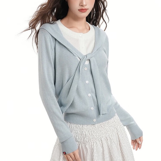 CHOCOOLATE it women's sweater Korean style shawl fake two-piece sweater for women 2025 autumn and winter waist slimming top blue one size