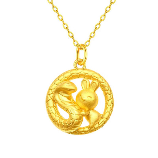 Chow Tai Fook Gold Necklace Women's Year of the Snake Hard Gold Snake Plate Rabbit Pendant New Small Gold Snake Pendant Pure Gold Necklace National Day Gift