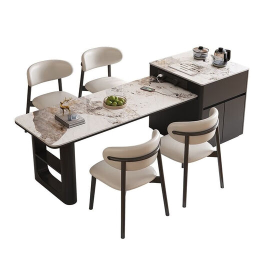 Shunmujia Italian minimalist slate island dining table integrated retractable high-end cream style restaurant multi-functional small apartment island island dining table rail socket 1.6 meters desktop