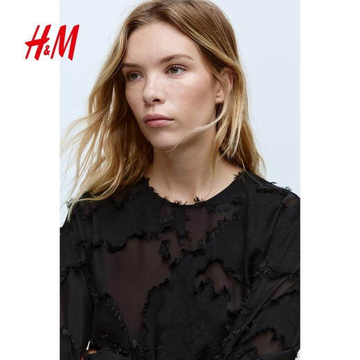 H&M 2025 new autumn women's jacquard woven top 1295187 black M 165/96