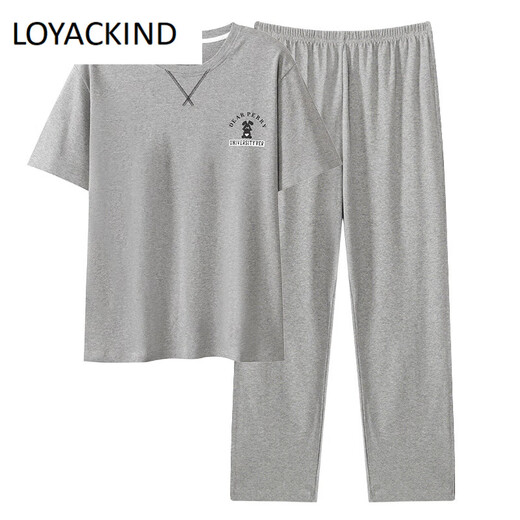 LOYACKIND男士睡衣夏季薄款短袖长裤棉春秋棉色宽松青少年家居服套装 咖啡色 9207 L 【105-130斤】100棉派邦淇