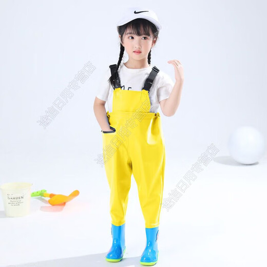 The little cleaner chooses water fork pants for children, water suits for playing in the sea, waterproof waders, jumpsuits for kindergarten, children's beach rain boots for men and women, children's dinosaur overalls with pockets, size 34 (shoe inner length 21c)