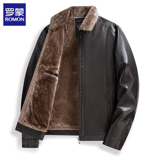 ROMON Men's Leather Jacket Winter Thickened Warm Lapel Casual Leather Jacket Men's Dad Top Black XL (175) (Recommended weight 100-125 Jin Jin equals 0.5 kg)
