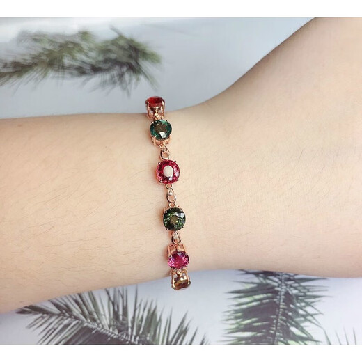 Jiaye 18k natural colored treasure, Brazilian tourmaline green and red bracelet, diamond and gem inlay, hand jewelry, picture color