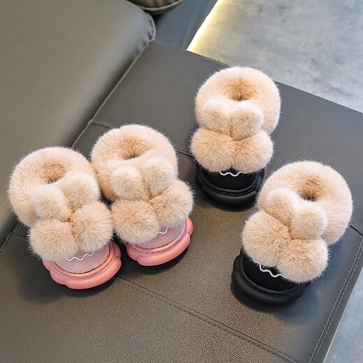 Winter children's cotton slippers bag with heel for boys and girls indoor non-slip warm plus velvet cotton shoes for babies medium and large children's wool slippers Upgraded version of melon red bag heel 12 28/29 size (inner length 17CM suitable for feet 16