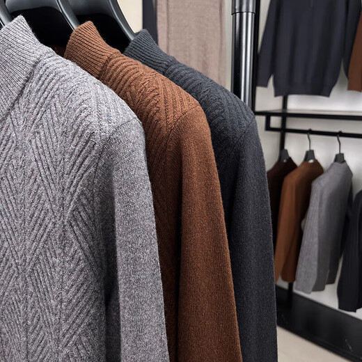Heavy 400g pure wool sweater for men in autumn and winter thickened warm casual henley collar knitted bottoming sweater for men BE913 Comet Coffee L Recommended 120-135Jin Jin is equal to 0.5 kg