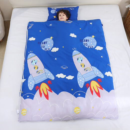 MaiKiss Children's Sleeping Bag Autumn and Winter Children's Cartoon Print Class A Pure Cotton Constant Temperature Soybean Kindergarten Anti-Kick Quilt Magic Rocket Dinosaur 120*150cm Replaceable Quilt Cover + Pillowcase