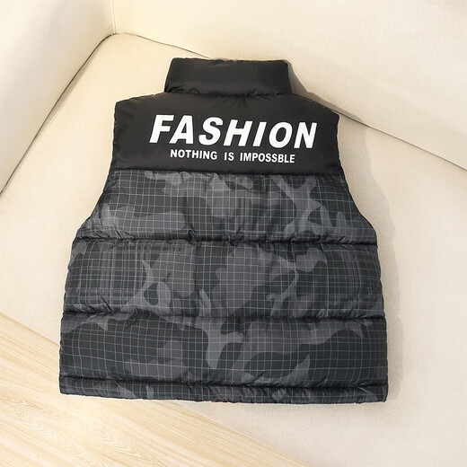 New Children's Down Cotton Vest Autumn and Winter Thickened Warm Outerwear Vest Stand Collar Medium and Large Children's Jacket for Boys and Girls Black 150 Recommended Height 140cm