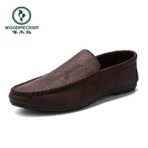 Woodpecker Herumn Neue Herren -Slipper 2025 Fahren lässige Lederschuhe Weiche einzige Kick Herren Trendy Street Shooting Internet Celebrity Schuhe D838 Black 39