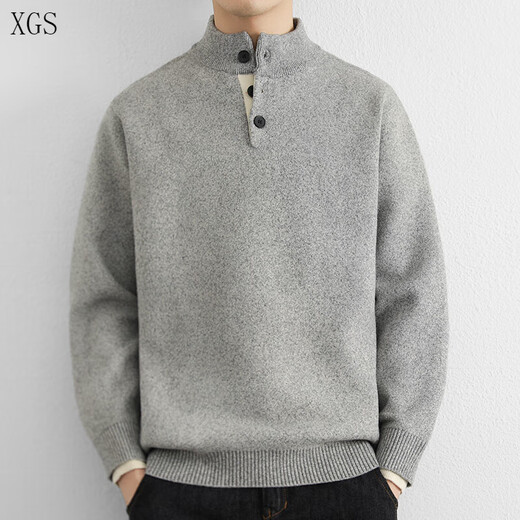Jiangong Henry collar sweater men's simple V-neck sweater autumn and winter trendy brand loose thickened bottoming shirt dark gray M 100-115Jin Jin equals 0.5 kg