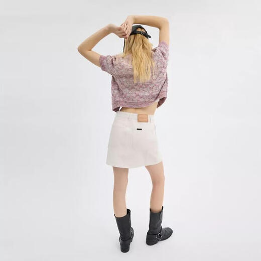 COACH Women's Skirt Slim Fit Cotton High Waist Commuting Summer Skirt Simple White One Size | 28