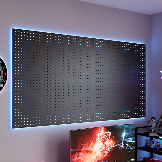 Shantou Lincun e-sports room metal hole plate storage rack wall computer desk wall storage atmosphere light with decorative display rack RGB atmosphere light matte black 5080c set