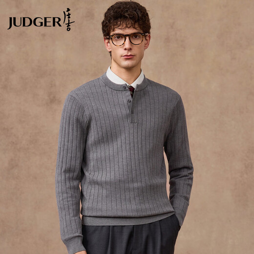 Judger contains worsted wool Judger Men's Wool Sweater 2025 Autumn and Winter New Henley Neck Stretch Pullover Sweater
