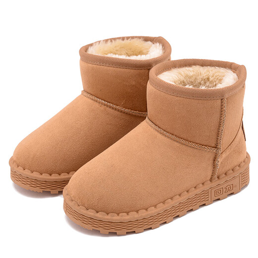 Pull back children's snow boots winter style girls' shoes boys' warm plus fleece cotton shoes WBNJS0375 camel 36