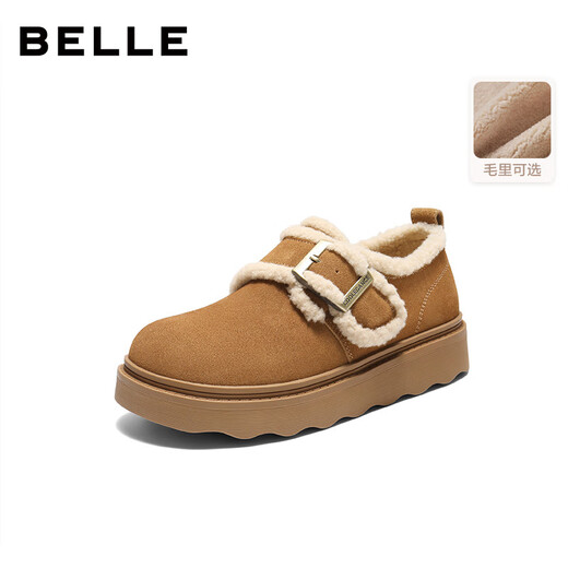 Belle retro fur edge snow boots for women 2025 winter new mall same style comfortable fur casual shoes E5N1DDM5 pre-sale brown 37 (235mm)