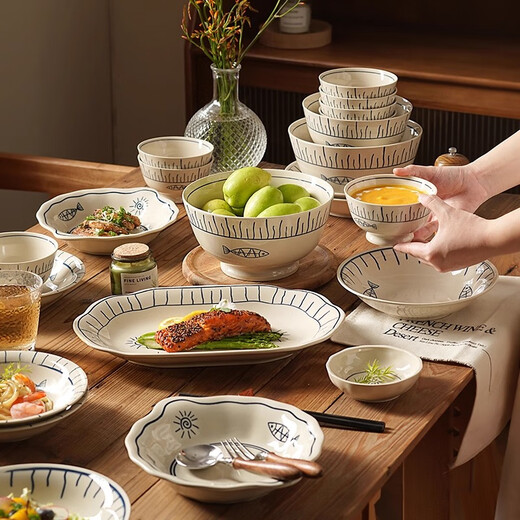 Garson dish set household light luxury high-value ceramics 2025 new Japanese style bowls, plates, chopsticks and tableware moving to new home gift