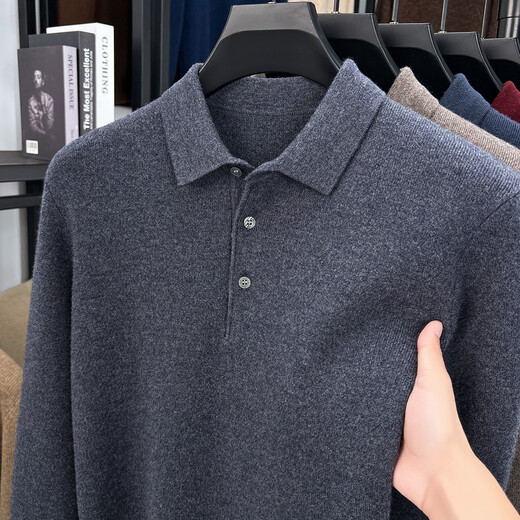 Antonio 600g Heavy Thick Lapel 100% Pure Wool Sweater Men's Autumn and Winter Warm Pullover Bottoming Men's Sweater Fashion Gray Thickened 600g XL (180/96A)