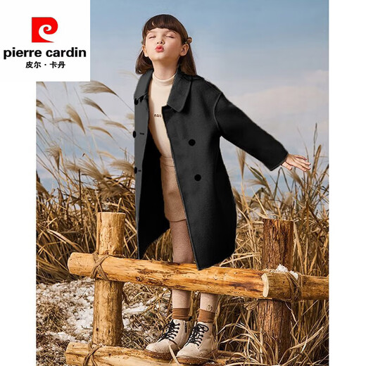 Pierre Cardin girls double-sided woolen coat 2023 autumn and winter new style children's lapel velvet coat medium and large children's woolen coat khaki 160