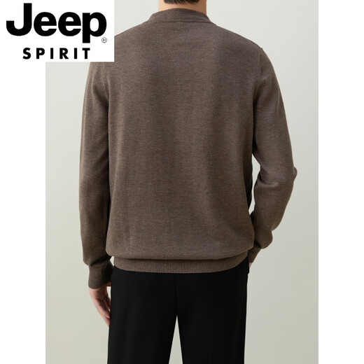JEEP SPIRIT men's half-zip Henry collar sweater cardigan blended long-sleeved knitted sweater casual business autumn and winter new style off-white M