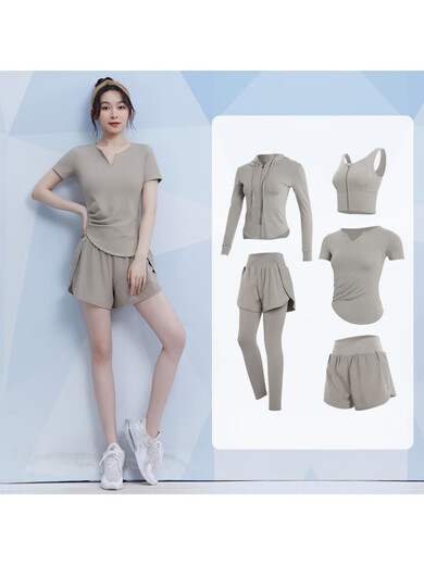 Fanstick Fanstick Yoga Wear Women's Summer New Running Training Elastic Sports Short-Sleeved Top Pilates Purple Lotus Root Five-Piece Set tc62964綶极速出账 S